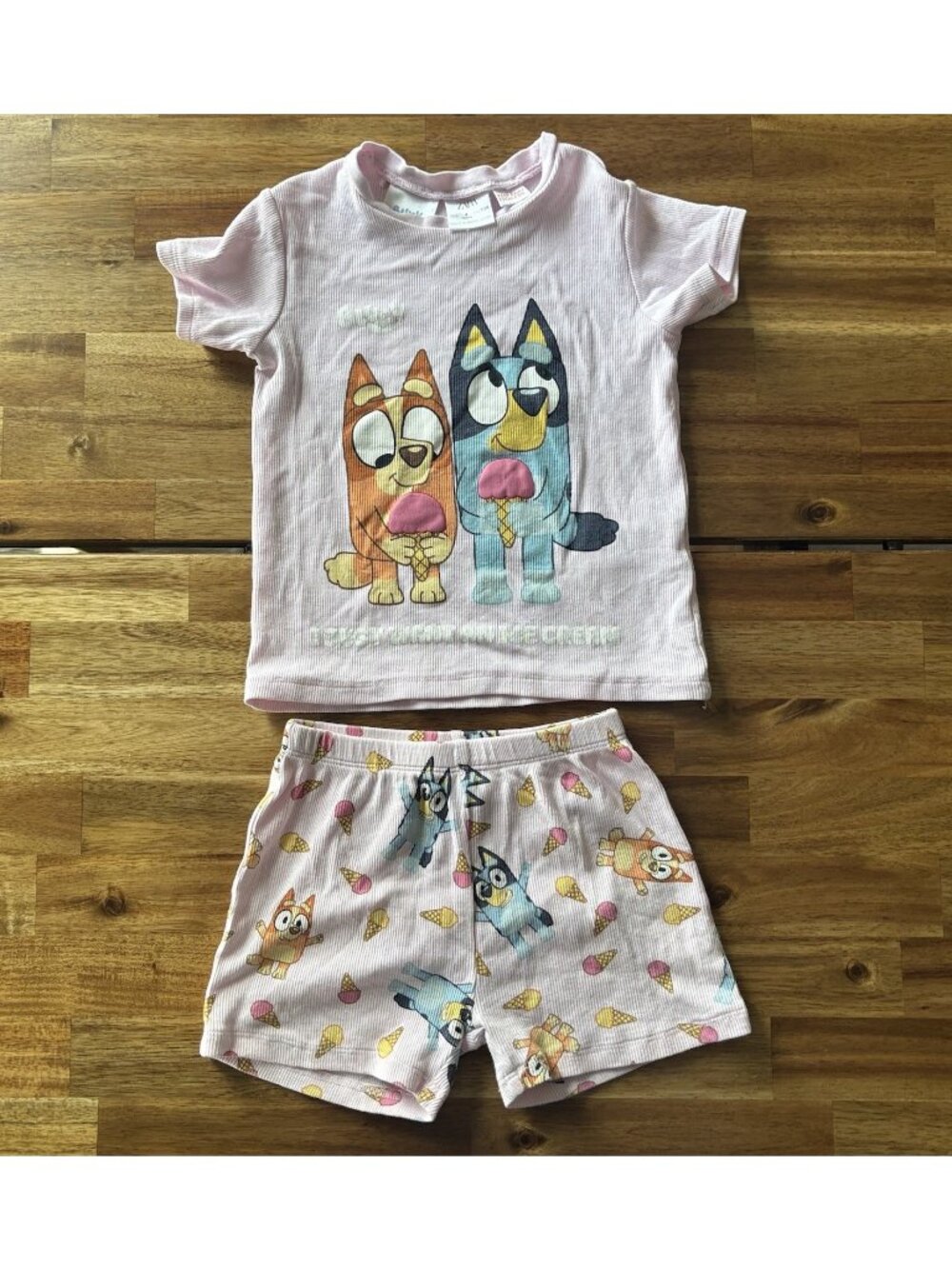Zara Bluey Bingo Matching Set Ribbed Shorts & Top Size 4 Yr Disney Pink Icecream - Picture 3 of 16
